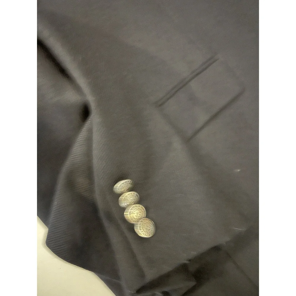 Lauren Ralph Lauren‎ Mens 46R Navy Blue 100% Wool Blazer Silver Crest Buttons